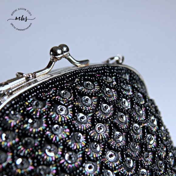 Vintage Sequins Beaded Silver Chain Strap Mini Shoulder Bag - Picture 9 of 10